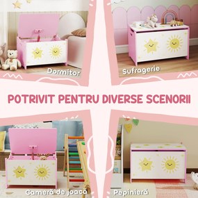 AIYAPLAY Cutie pentru Jucării cu Capac, Balama de Siguranță și Mânere Groove, Organizator pentru Depozitarea Jucăriilor pentru Copii, Camera de Zi, Sala de Joacă, Roz | Aosom Romania