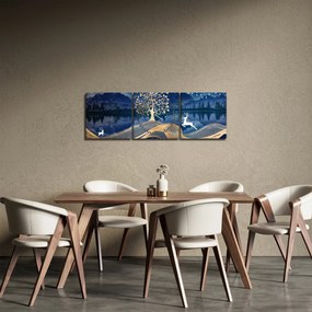 Tablou - Cerbi în luna plină (cu ceas) (90x30 cm)