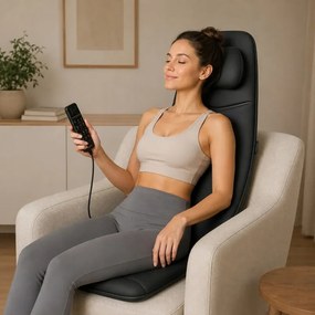 Perna de masaj Shiatsu RENPHO Neck & Back Massage Cushion - S-, 48W, 4 zone, 3 niveluri, Incalzire pana la 45°C, Reglabila, Telecomanda, Negru