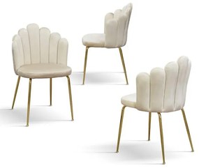 PAZZO DESIGN Set de 4 scaune Sissi Alb din catifea și picioare metalice | Aosom Romania