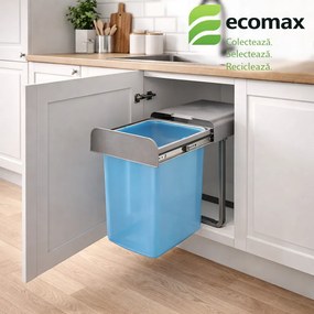 Cos gunoi incorporabil Ecomax Aladin 40, cu extragere totala, 1 x 16 l Polipropilena cu fibra de sticla, H:362 mm; L:287 mm; A:333 mm, 400 mm, Gri