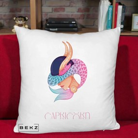 Perna Personalizata Zodiac Capricorn Cowgirl, 40x40 cm, Alb Pufos, Husa Detasabila, Perna Inclusa, BEKZ®