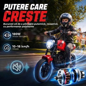 AIYAPLAY Motocicletă electrică de cross pentru copii, stil Harley, 24V, 6-12 ani, anvelope din cauciuc 30 cm, roșie | Aosom Romania