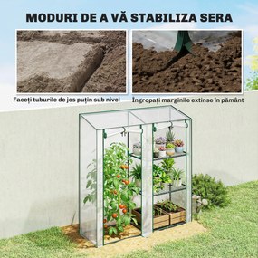 Outsunny Mini Seră cu 3 Rafturi, 2 Uși Rulabile, Seră pentru Grădină cu Cadru din Oțel și Acoperire din Plastic pentru Plante, Legume, Flori, Fructe, Anti UV, 143x45x151 cm, Transparentă | Aosom Romania