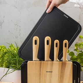 Set de cuțite și tăvi de tăiat Klausberg KB 9037, 8 piese, oțel inoxidabil, suport, maro/negru