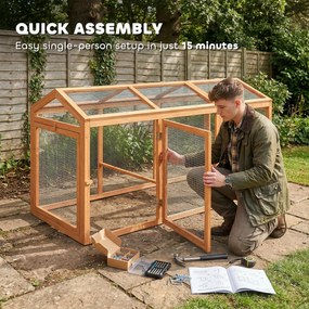 PawHut Adăpost exterior pentru găini cu bară de odihnă și uși duble, din lemn și metal, pentru 4 găini, 156 x 70,5 x 84 cm Portocaliu | Aosom Romania