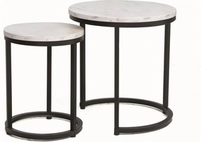 Set 2 masute cafea HOLA, alb cu efect de marmura/negru, PAL laminat/ot