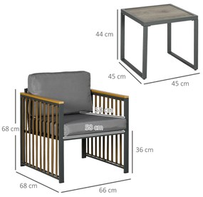 Outsunny Set de Mobilier de Grădină din 3 Piese, Set de 2 Canapele cu Perne Groase și Măsuță de Cafea, 66x68x68 cm, Gri | Aosom Romania