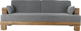 Canapea 3 locuri din stofă gri, cu cadru din lemn masiv reciclat și picioare masive, aspect rustic, 82 x 224 x 95 cm, „Rovere”