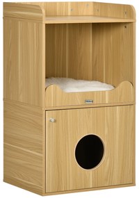 PawHut Casa de toaletă pentru pisici mobilier litieră pisică 3 nivele compartiment închis cu o ușă 1 pernă 60 x 45 x 103 cm | Aosom Romania
