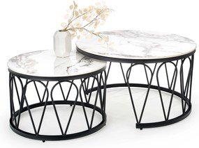 Set 2 buc. măsuțe de cafea Fermina (marmură albă + negru). 1039428