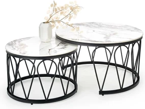 Set 2 buc. măsuțe de cafea Fermina (marmură albă + negru). Promo -6%. 1039428