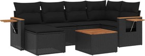 vidaXL Set canapele de grădină cu perne, 7 piese, negru, poliratan