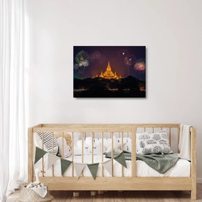 Tablou pe sticlă cu artificii în Asia (70x50 cm)