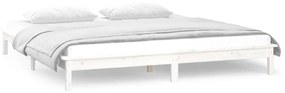 Cadru de pat cu LED, dublu 4FT6, alb, 135x190 cm, lemn masiv Alb, 135 x 190 cm