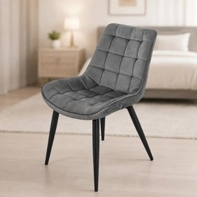 Set masa 80 cm blat MDF si  4 scaune Dnv Homs catifea gri, picioare metalice negre