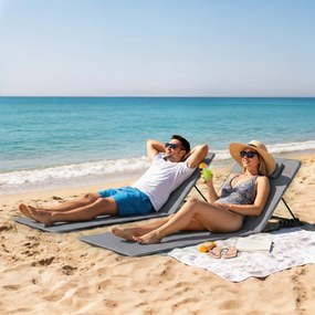 Outsunny Set de 2 șezlonguri de plajă cu spătar reglabil, pliabile și ușoare, cu pernă și buzunar de depozitare | Aosom Romania