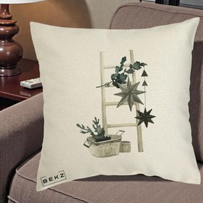 Perna Decorativa Scara Scandinavica cu Stele, 40x40 cm, Ecru, Husa Detasabila, Perna Inclusa, BEKZ®