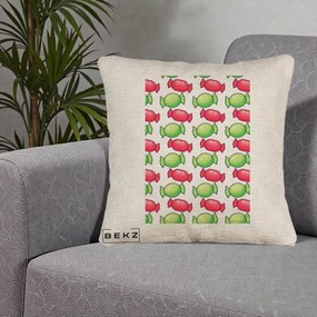 Perna Decorativa Bomboane Craciun Pattern, 40x40 cm, Bej Canapea, Husa Detasabila, Perna Inclusa, BEKZ®