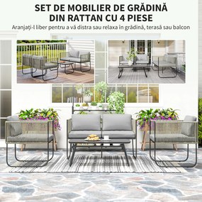 Outsunny Masă Grădină Rattan Sticlă Gri Deschis | Aosom Romania