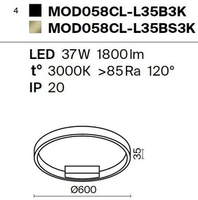 Plafoniera LED design modern Rim negru 60cm, 3000K
