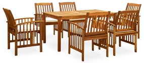 Set mobilier de gradina cu perne, 7 piese, lemn masiv acacia Alb crem, 7