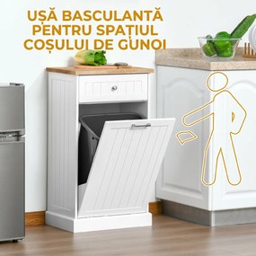 HOMCOM Bufet de Bucătărie, Dulap cu Suport pentru Coș de Gunoi 38L, Sertar, Alb | Aosom Romania