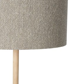 Lampă de podea rurală lemn cu abajur boucle taupe - Mels