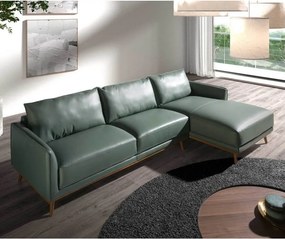 Coltar LUX design italian cu sezlong dreapta Cowhide verde