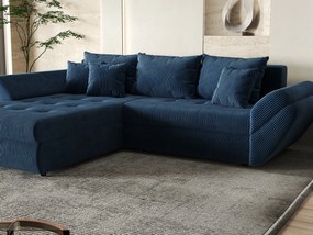 Colțar extensibil dumonde cu ladă de depozitare si sezut confortabil din spuma high-density, Loana Zoom Blue 270x185 cm
