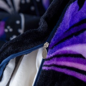 Set Lenjerie cocolino VIOLET BUTTERFLY albastru inchis + Cearsaf Cocolino microplus cu elastic SOFT 180x200 cm alb, pat dublu