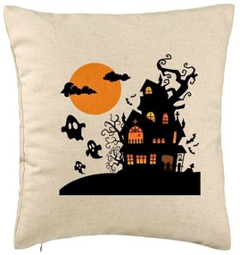 Perna Decorativa cu motiv de Halloween 4, 40x40 cm, Bej, Husa Detasabila, Burduf