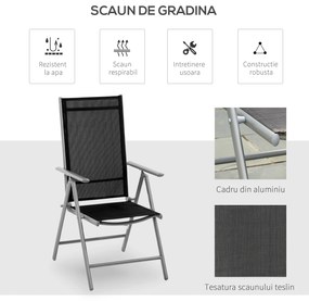 Outsunny Scaun de Grădină Pliabil cu Spătar Reglabil din Aluminiu, 65x55x107 cm, Negru