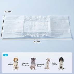 PawHut Scutece pentru câini masculi, 48 bucăți cu bandă elastică reglabilă, 62x20 cm, Alb | Aosom Romania
