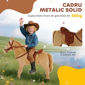 HOMCOM Cal balansoar din pluș pentru copil de la 2 ani, cu efecte sonore, șa și bride 85 cm (lungime) bej | Aosom Romania