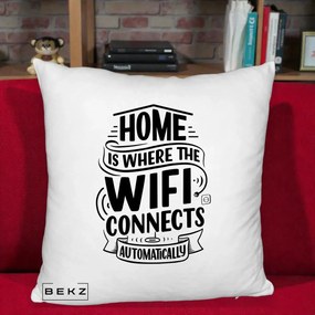 Perna Decorativa Home Is Where WiFi Connects, 40x40 cm, Alb Pufos, Husa Detasabila, Perna Inclusa, BEKZ®