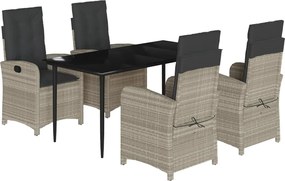 vidaXL Set mobilier de grădină cu perne, 5 piese gri deschis poliratan