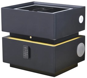 Noptieră inteligentă multifuncțională, sertar tip seif cu parolă, încărcare Wireless, difuzor Bluetooth, iluminare LED touch în 3 culori, Negru