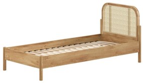 Pat în culoare naturală din lemn de stejar cu somieră 90x200 cm Olive Rotan – Vipack