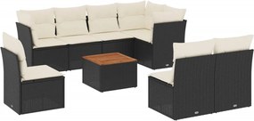 vidaXL Set mobilier de grădină cu perne, 9 piese, negru, poliratan