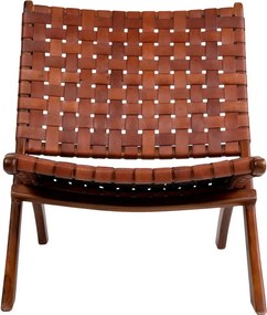 Perugia Fotoliu pliabil din piele, tec maro cu picioare din lemn