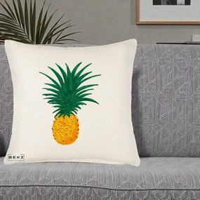 Perna Decorativa Ananas Tropical, 40x40 cm, Crem Reliefat, Husa Detasabila, Perna Inclusa, BEKZ®