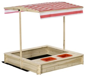 Outsunny Loc de joaca cu nisip pentru copii 3-8 ani din lemn cu acoperis reglabil si scaune, joc pentru gradina cu 2 compartimente