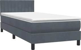 vidaXL Pat box spring cu saltea, gri închis, 90x220 cm, catifea