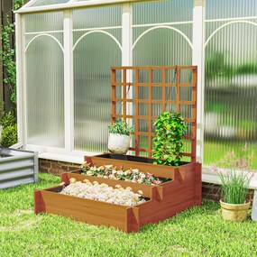 Outsunny Jardinieră cu 3 Niveluri și Grilaj pentru Plante Cățărătoare, Straturi Ridicate din Lemn, 95x95x110cm, Natural | Aosom Romania