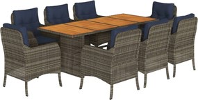 vidaXL Set mobilier de grădină cu perne, 9 piese, gri, poliratan