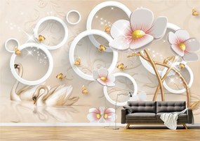Tapet Premium Canvas - Abstract lebede si flori albe