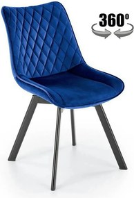 Scaun rotativ K520, albastru inchis, stofa catifelata/metal, 45x63x80