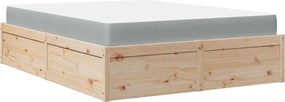 vidaXL Pat cu saltea, 140x200 cm, lemn masiv pin