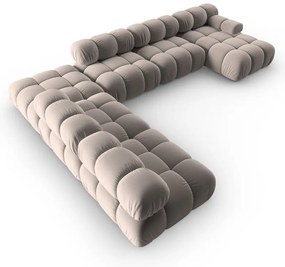 Colțar modular maro deschis cu tapițerie din catifea (cu colț pe partea stângă /în formă de "U") Bellis – Micadoni